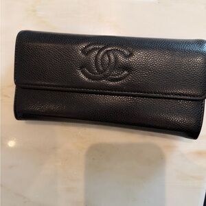 CHANEL Black Pebbled Leather Wallet